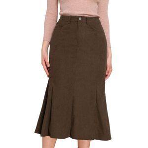 Corduroy Fall High Waist Work Casual Midi Bodycon Fishtail Skirts Brown